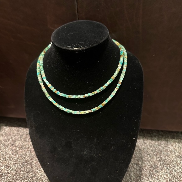 Hand Crafted Jewelry - Hand Crafted Chic Turquoise Double Strand Necklace with Sterling Silver Cones.